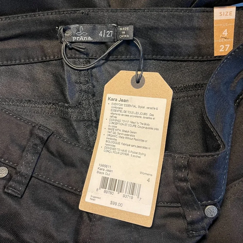 New Prana Kara Jeans  Rolled Cuffed Straight Leg 4/27 Black Out 1965611 - Picture 4 of 5